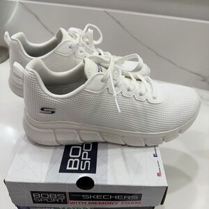 Skechers White Knit Memory Foam Casual Sneakers